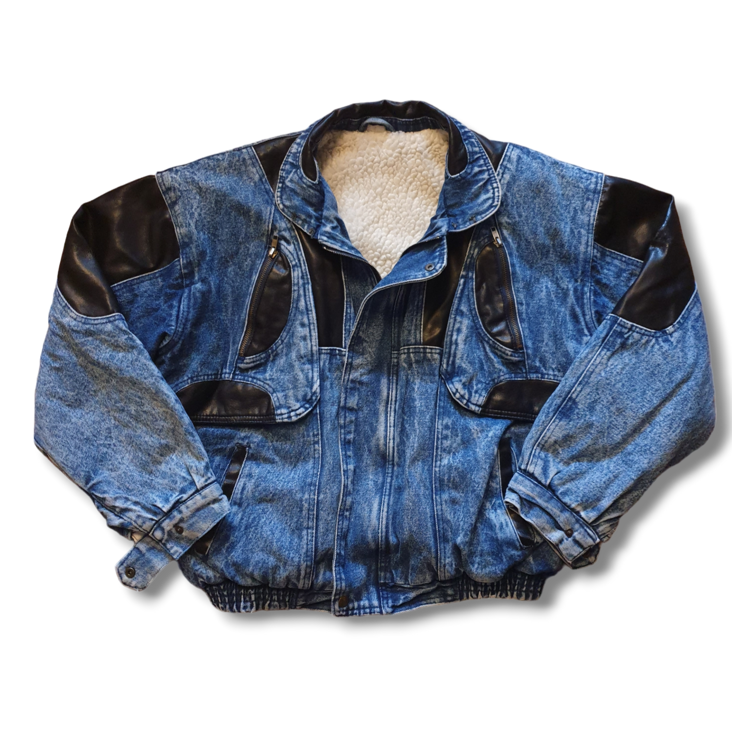 80's Warm Denim Leather Jacket S-M