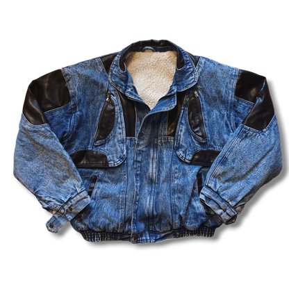 80's Warm Denim Leather Jacket S-M